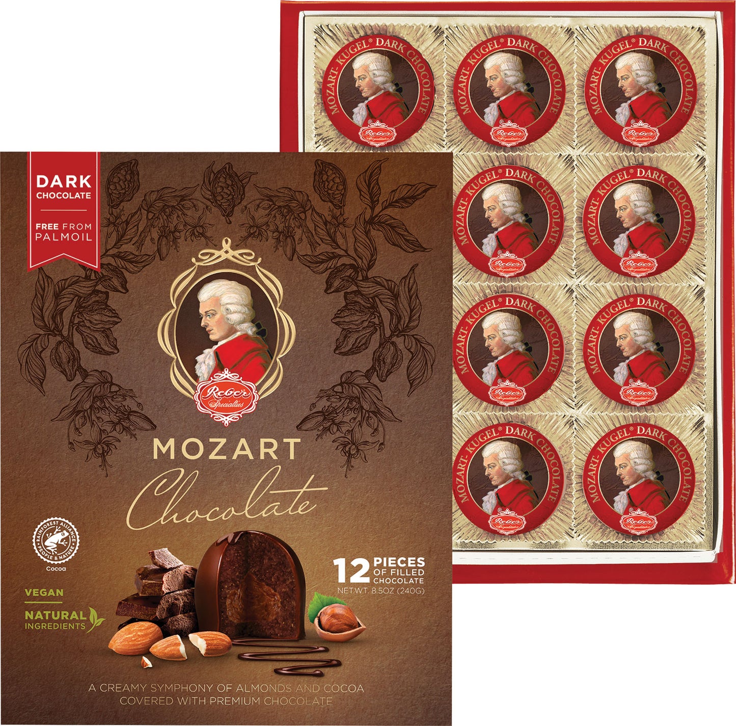 Reber Mozart Kugel Dark Chocolate 12 Pcs Medium Portrait Box