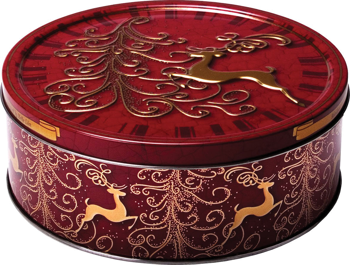 Jacobsens Gold Embossed Reindeer Butter Cookies Tin