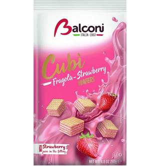 Balconi Cubi wafer cubes with strawberry cream filling.