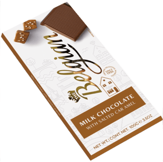 Belgian Milk Chocolate bar with Salted Caramel.