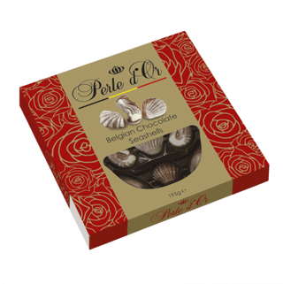 Belgian Perle D'Or Seashells in a red roses gift box.