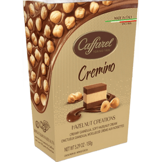 Caffarel Cremino Hazelnut chocolates in a gold cornet box.