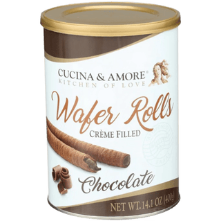 Cucina & Amore Chocolate cream-filled rolled wafers.