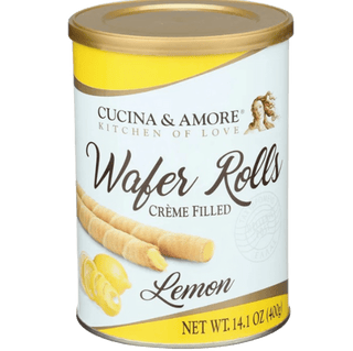 Cucina & Amore Lemon cream-filled rolled wafers.