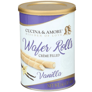 Cucina & Amore Vanilla cream-filled rolled wafers.
