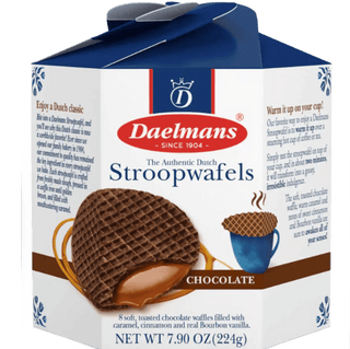 Daelmans Chocolate Caramel Stroopwafels in a hexagonal gift box.