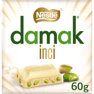 Damak White Chocolate bar loaded with whole green pistachios.