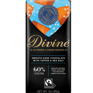 Divine 60% Dark Chocolate bar with crunchy toffee pieces.