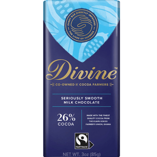 A rich Divine Fair Trade Milk Chocolate bar.