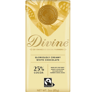 A smooth Divine Fair Trade White Chocolate bar.