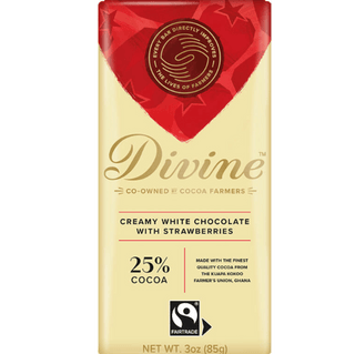 Divine White Chocolate bar with real strawberry pieces.