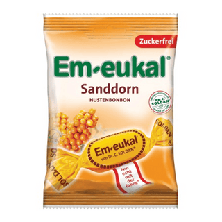 Em-eukal Sanddorn cough drop package on a white background