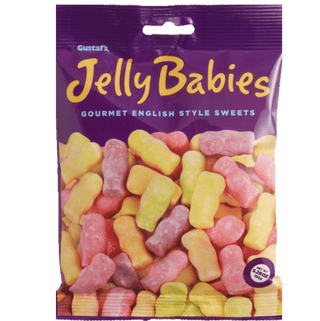 A mix of colorful Gustaf's Jelly Babies candies.