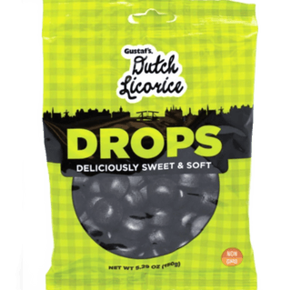 Smooth black liquorice drop candies from Gustaf's.