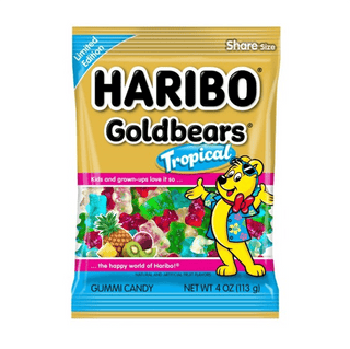 Haribo Goldbears Tropical gummy candy package on a white background