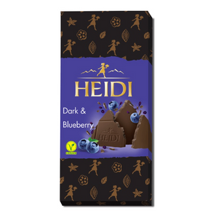 HEIDI dark chocolate bar with blueberry flavor packaging on a white background