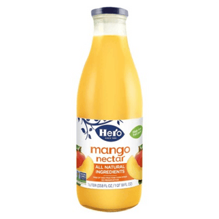 Bottle of Hero Mango Nectar on a white background