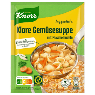 german vegetable soup with seashell noodles from knorr