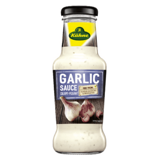 Bottle of Kühne Garlic Sauce on a white background