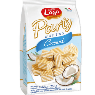 Lago Quadratini Coconut flavored wafer cubes.