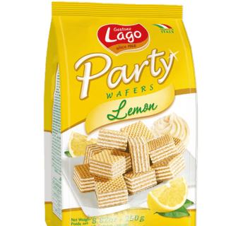 Lago Quadratini Lemon flavored bite-sized wafer cubes.
