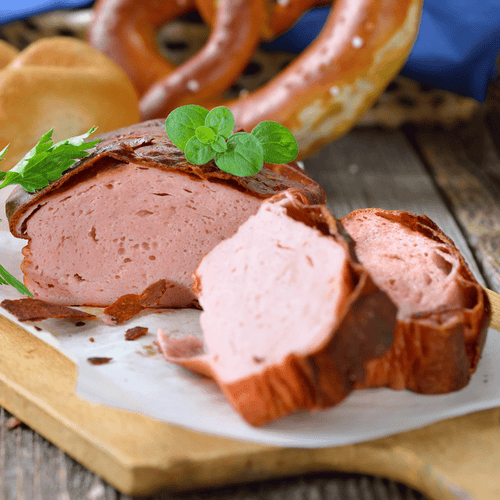 German Leberkaese, a Bavarian liver cheese meat loaf of pork and beef