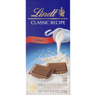 Lindt Classic Recipe Milk Chocolate with Crispy Cereal.