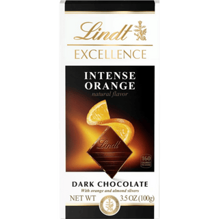 Lindt Excellence Intense Orange Dark Chocolate bar.