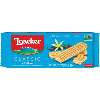 Loacker Vanilla wafer cookies showing the light cream layers.