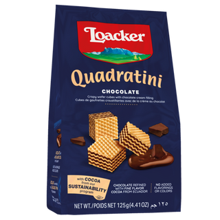 Loacker Quadratini chocolate packaging on a white background