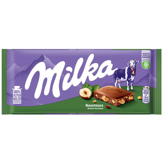 German milk chocolate with broken hazelnut from Milka