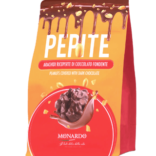 Monardo large roasted peanuts covered in dark chocolate.