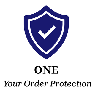 Logo with a blue shield and white checkmark, accompanied by 'ONE Your Order Protection' text on a white background.