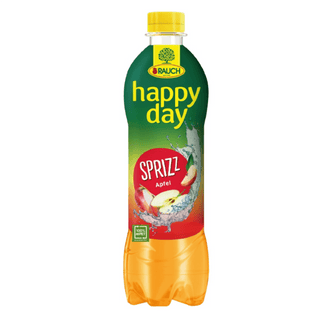 Happy Day Sprizz bottle with green, yellow, and red design on a white background