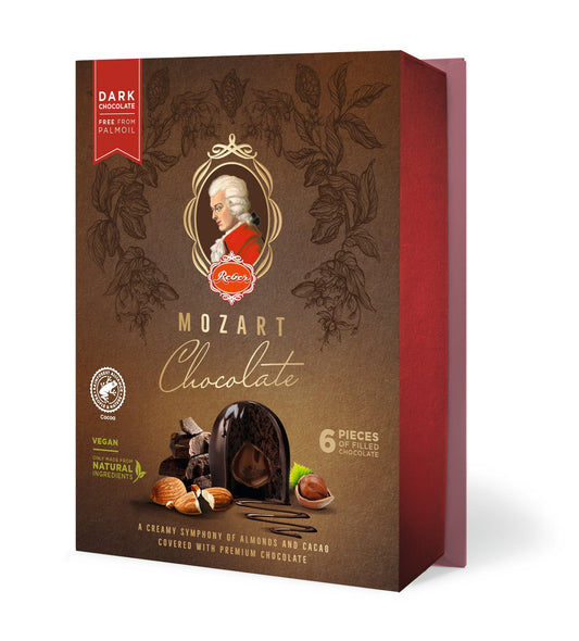 Reber Mozartkugeln Dark Chocolate Portrait Box 6 Piece Vegan