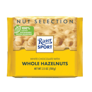german white chocolate with whole hazelnuts from ritter sport