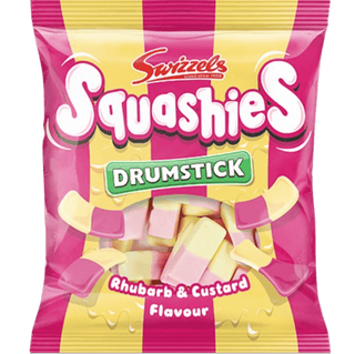 Swizzels Rhubarb & Custard flavored Squashies foam gummies.
