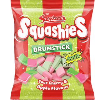 A bag of Swizzels Sour Cherry & Apple Squashies gummies.