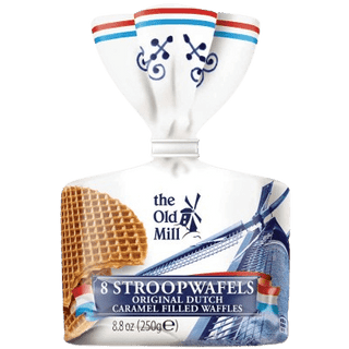 A "tie-top" bag of traditional Dutch Stroopwafels by The Old Mill.
