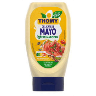 Thomy mayonnaise bottle on a white background