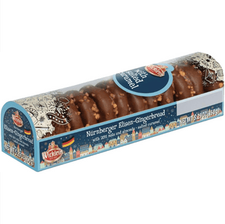 Packaged Nürnberger Elisen-Gingerbread with decorative box on a white background