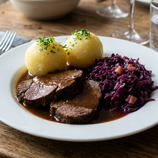 german sauerbraten with potatoe dumplings
