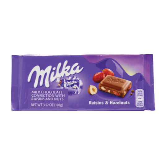 german chocolate with raisins and hazelnut from milka