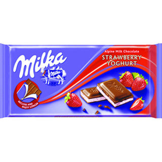 German chocolate bar from Milka with strawberry yoghurt